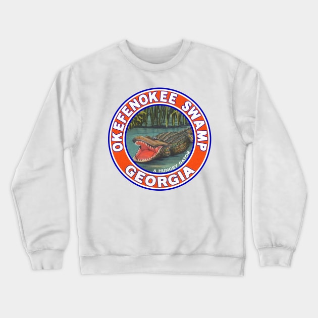 Okefenokee Swamp Georgia Vintage Alligator Gator Travel Crewneck Sweatshirt by TravelTime